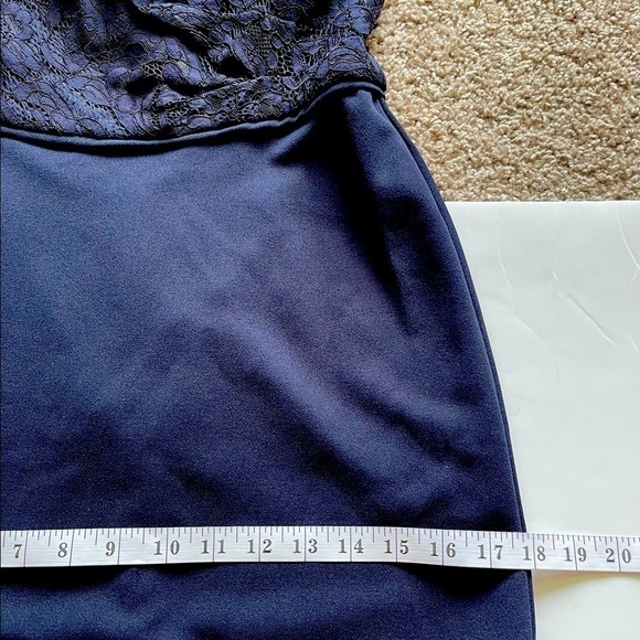 Adrianna Papell Navy Lace Off Shoulder Formal Evening Cocktail Prom Dress, 2 - Picture 10 of 13